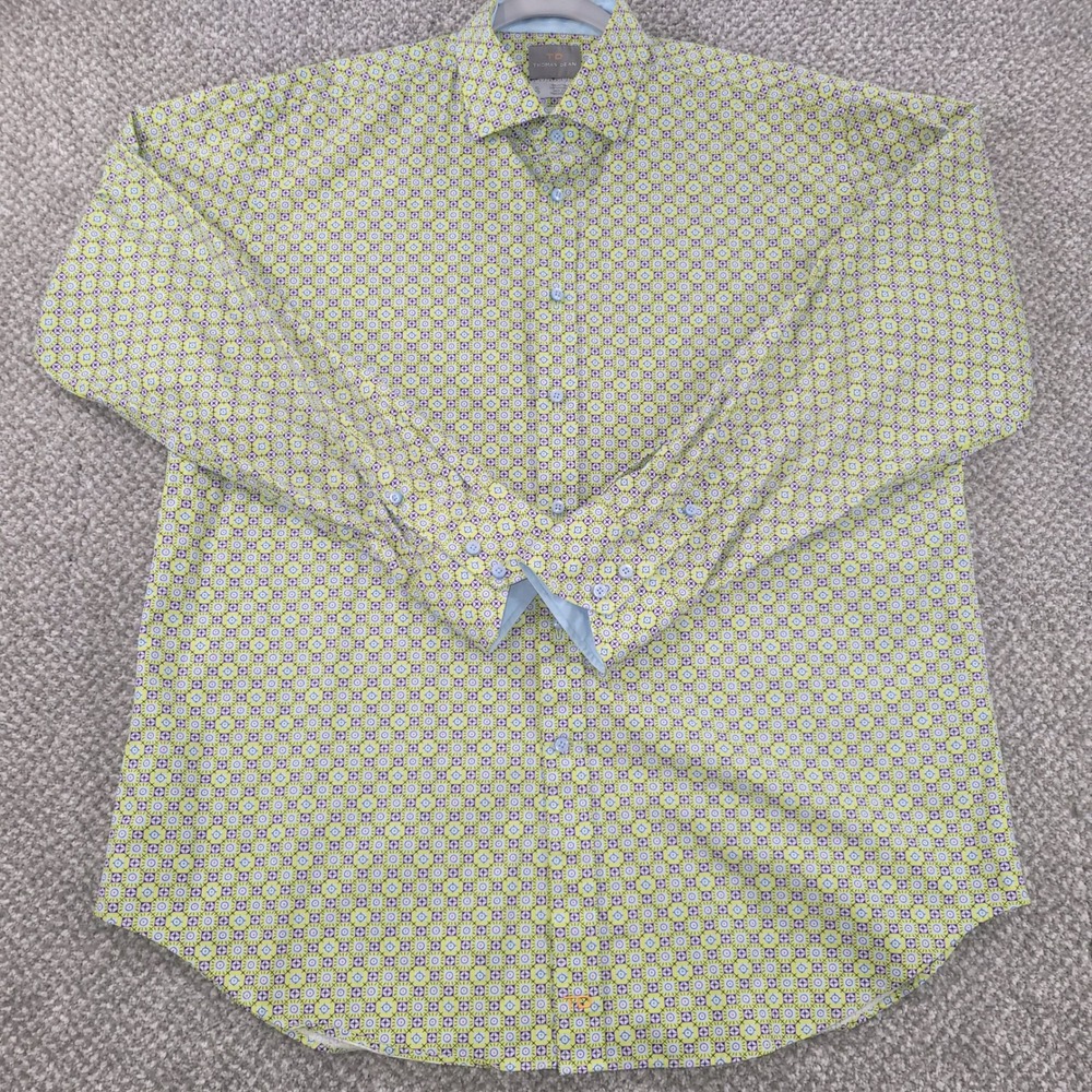 Thomas Dean Mens XL Long Sleeve Button Down Shirt Geometric Green Purple Cotton - Picture 1 of 7